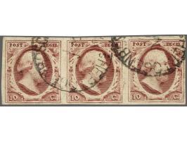 10 cent rood plaat V pos. 13-15 schone druk in strip van 3, pracht ex.
