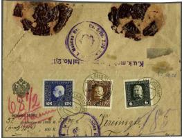 Fieldpost. Franz Joseph 10 kronen ultramarine on grey on part of postal form, very fine