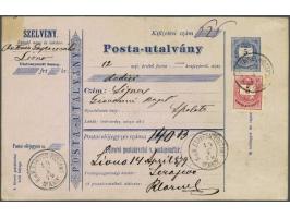 Forerunner. Hungarian money order 5 filler additionally franked with 5 filler red from Livno (K.u.K. Etappen-Postamt XXIX) 14