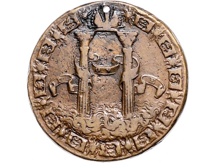 Historiepenningen (1550) Karel V en Philips II, gegoten brons, 42,2mm, 40,7gr F-ZF