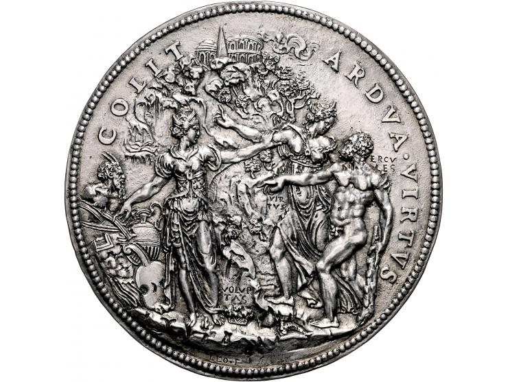 Historiepenningen (1550) Philips II als Infante door Leone Leoni, zilver 85mm, 165gr PR