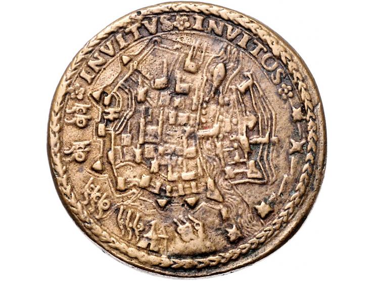 Historiepenningen (1580) Alexander Farnese, graaf van Parma, op de inname van Maastricht gegoten messing 39mm door Juliano ZF