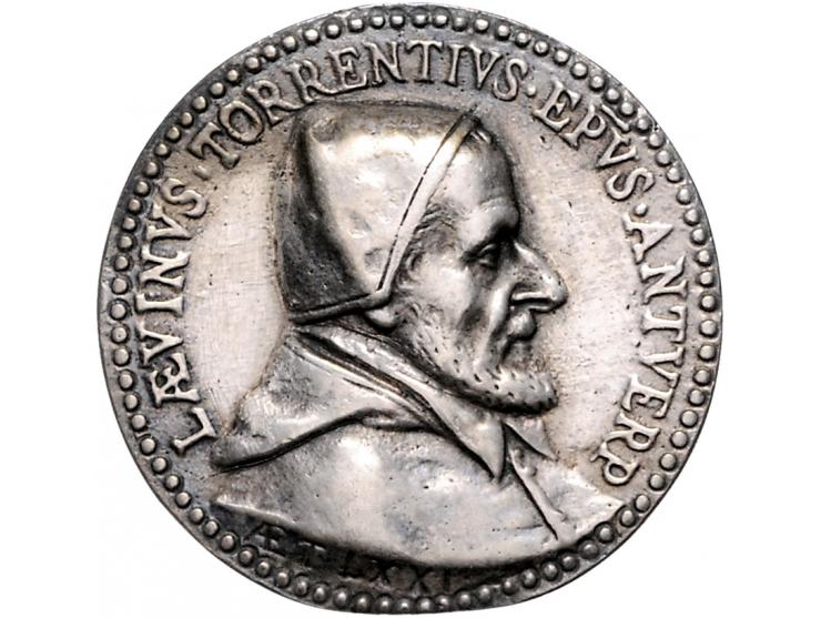 Historiepenningen penningen, 1595 Laevinus Torrentius, Bisschop van Antwerpen, zilver 34,5mm, 9,7 gram ZF