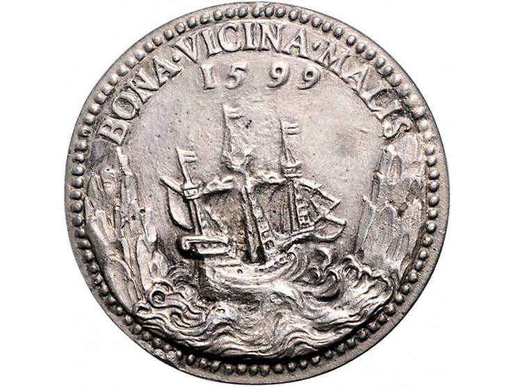 Historiepenningen 1599, Philippe de Croy. Borstbeeld n.r. / KZ Schip vL. I 485 ZF +