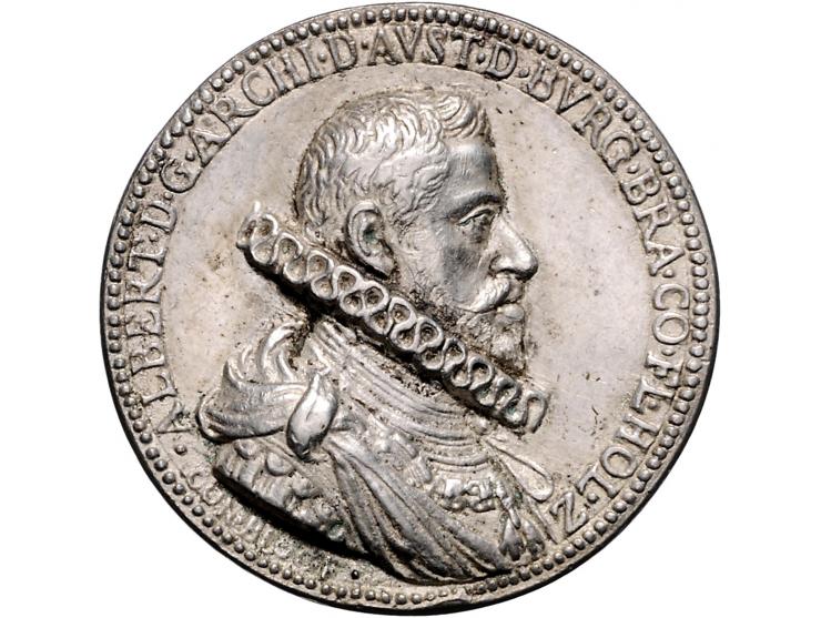 Historiepenningen z.j. (1599) huwelijk van Albert van Oostenrijk en Isabella van Spanje, door Coenraad Bloc, zilver, 43 mm, 3