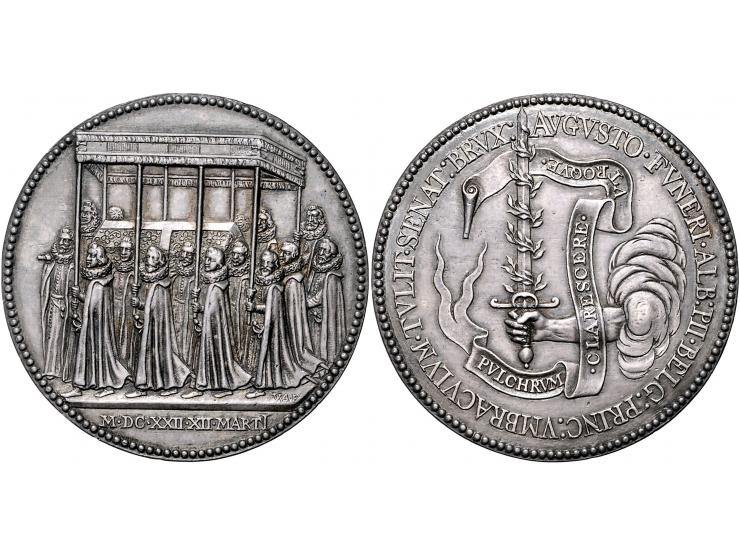 Historiepenningen penningen, 1622 Begrafenis van Aartshertog Albert van Oostenrijk te Brussel door (Waterloos). zilver 52,8, 