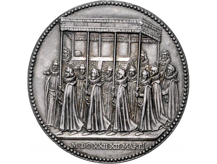 Historiepenningen penningen, 1622 Begrafenis van Aartshertog Albert van Oostenrijk te Brussel door (Waterloos). zilver 52,8, 