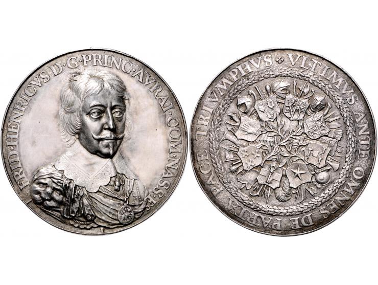 Historiepenningen (1625) Frederik Hendrik door van Abeele, zilver 58,45gr, 66mm vL. II 298 ZF-PR