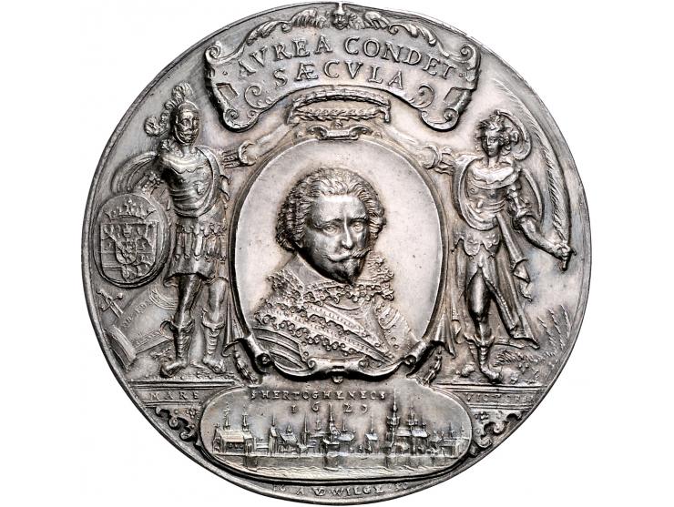 Historiepenningen 1631, op de overwinningen van Frederik Hendrik, inname 's-Hertogenbosch, Grol en Wesel, de Zilvervloot, en 