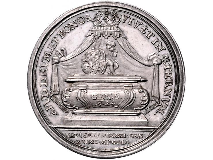 Historiepenningen 1751, op het overlijden van prins Willem IV door J.G. Holtzhey, vL. 303, zilver 27,47 gr, 42mm PR-