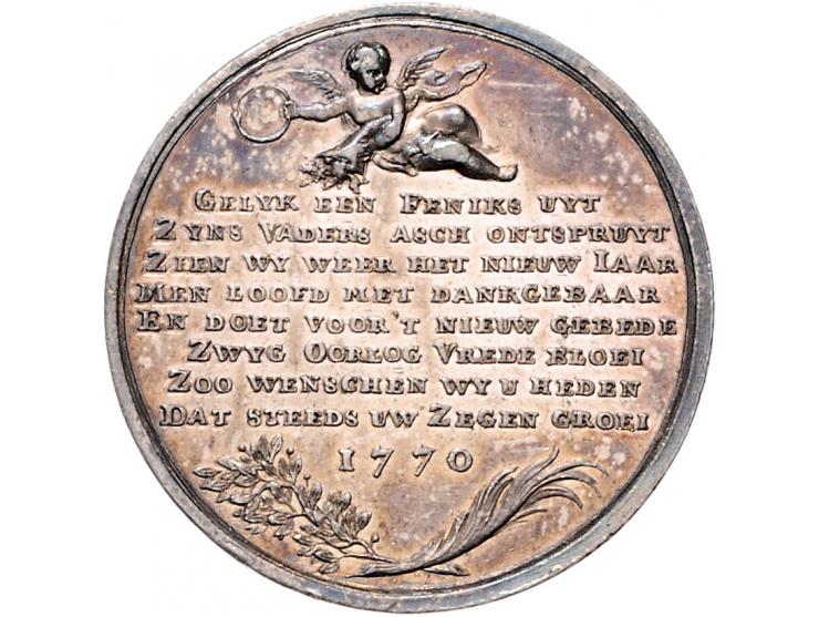 Historiepenningen 1770, nieuwjaarspenning, zilver 32mm PR