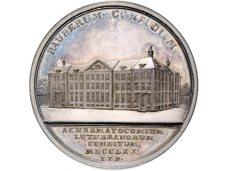 Historiepenningen 1770, bouw van het Luthers Bestedelingenhuis te Amsterdam, door Van Berckel, zilver en brons, 40mm, 2 ex., 