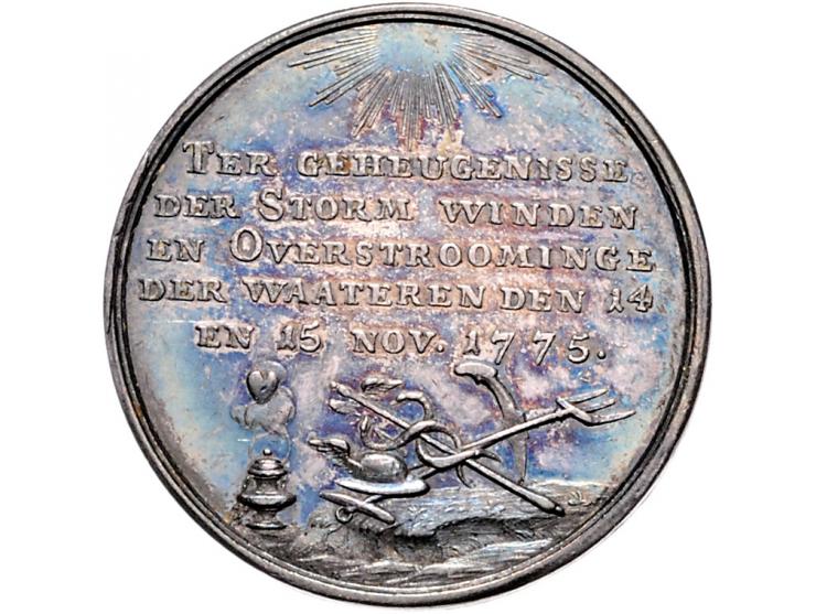 Historiepenningen 1775, op de storm en overstroming van 15 november, door Van Berckel en Lageman, zilver 30,8mm, 8,82gr., F-Z