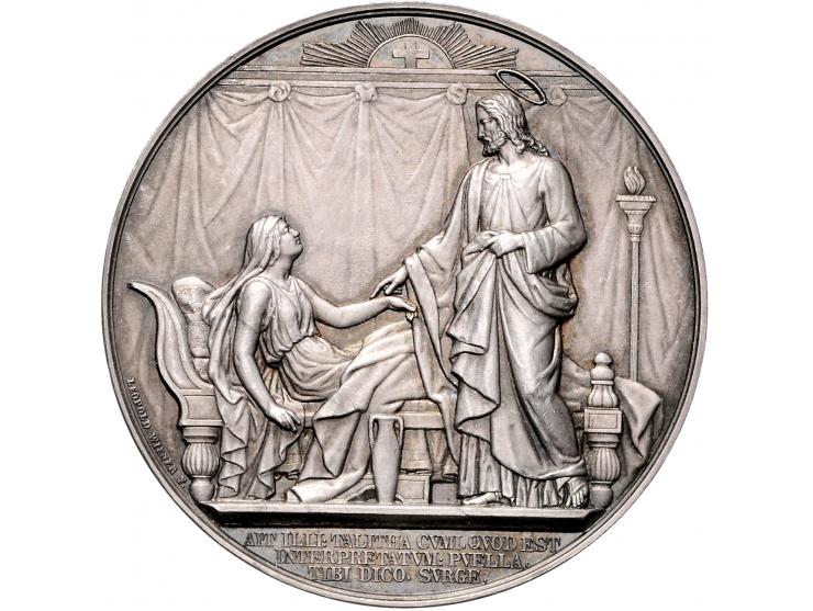 Historiepenningen 1853 Invoering Kerkelijke Hierarchie door Leopold Wiener in zilver (PR) en brons (ZF+), 60mm