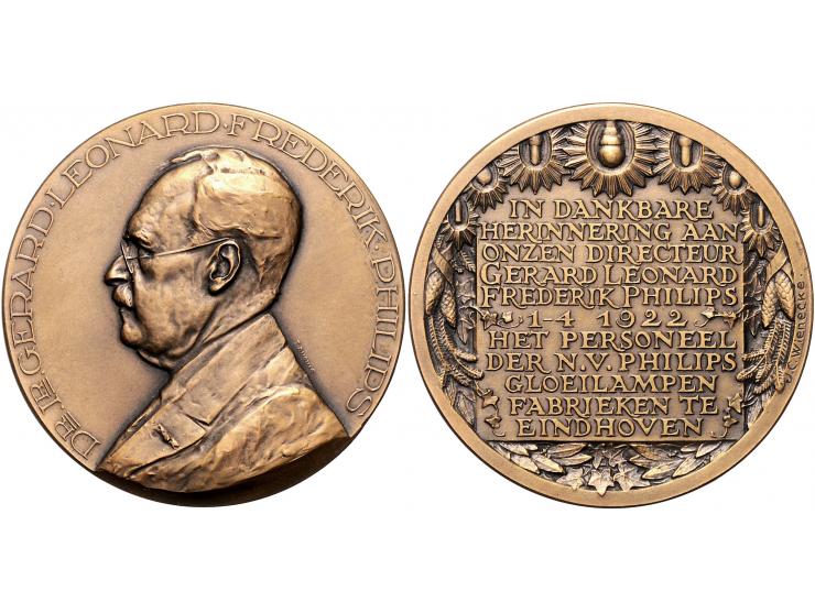 Historiepenningen 1922, Ter herinnering aan Gerard Leonard Frederik Philips, brons 54mm door Wienecke PR