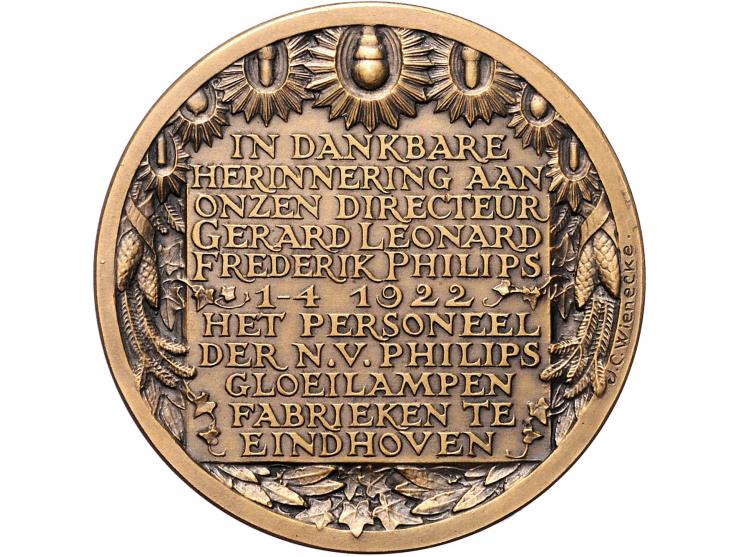 Historiepenningen 1922, Ter herinnering aan Gerard Leonard Frederik Philips, brons 54mm door Wienecke PR