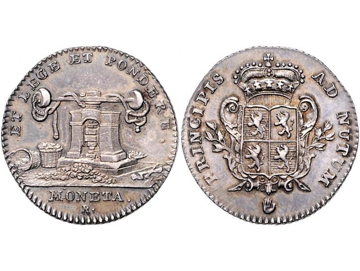 Historiepenningen Oostenrijkse Nederlanden, z.j. (1756) Munt van Antwerpen - VZ schroefpers, door Roëttiers, zilver, 28 mm, K