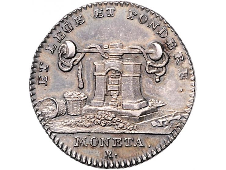 Historiepenningen Oostenrijkse Nederlanden, z.j. (1756) Munt van Antwerpen - VZ schroefpers, door Roëttiers, zilver, 28 mm, K