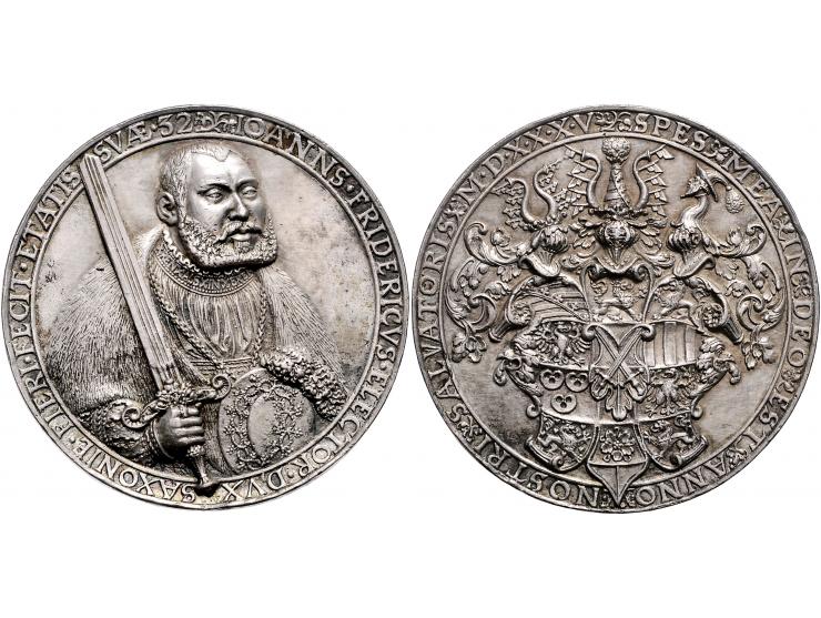 Saxony Germany, Johann Friedrich (1503-1554), silver medal 1535 - Obv: bust of Friedrich with sword to right with collar insc