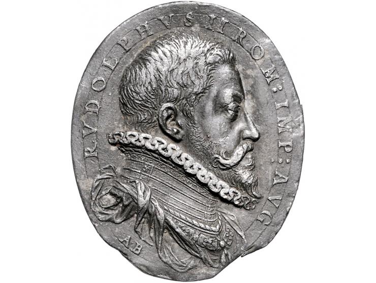 Historiepenningen Holy Roman Empire, uniface medal n.d. in tin - Obv: bust of Rudolf II, AB under bust, 14,48 gr., oval 46x39