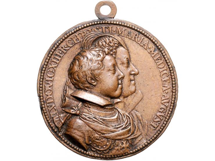 France bronze medal n.d. (1611) - Obv: bust of Louis XIII and his mother Marie de Medici right, by G.Dupré, 49 mm, 34,38 gr.,