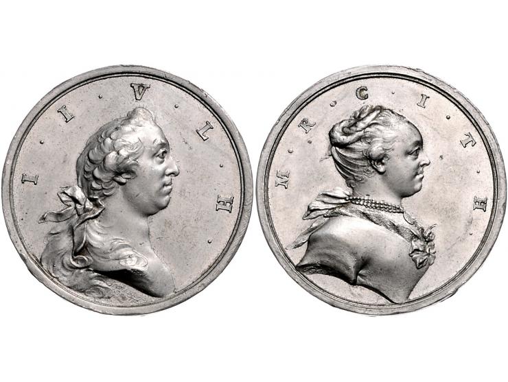 Historiepenningen Switzerland, medal n.d. in tin, on the marriage of J.J.V.L. Hedlinger - Obv: bust with I.I.V.L.H. around / 