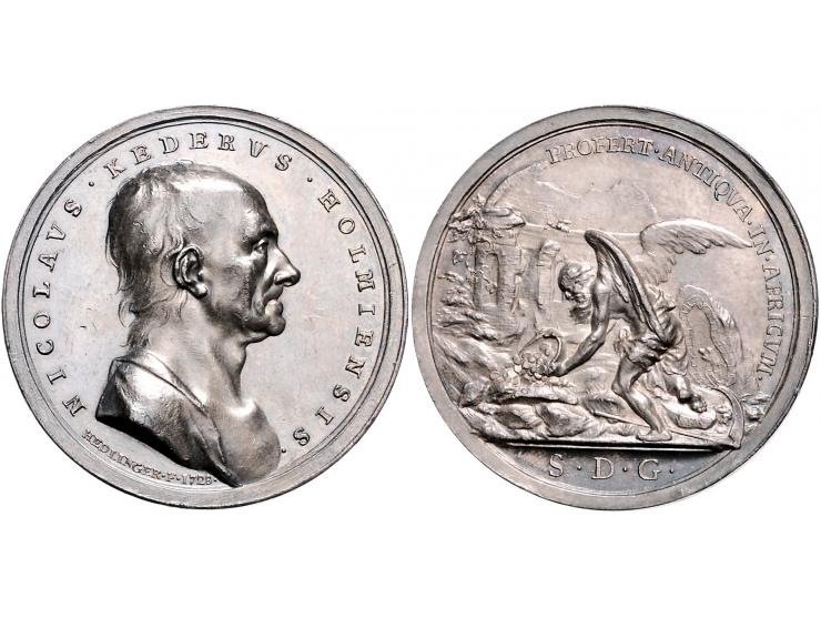 Historiepenningen Sweden, medal 1728 in silver - Obv: bust of Nicolas Keder (1659-1735) right, Swedish antiquarian and numism