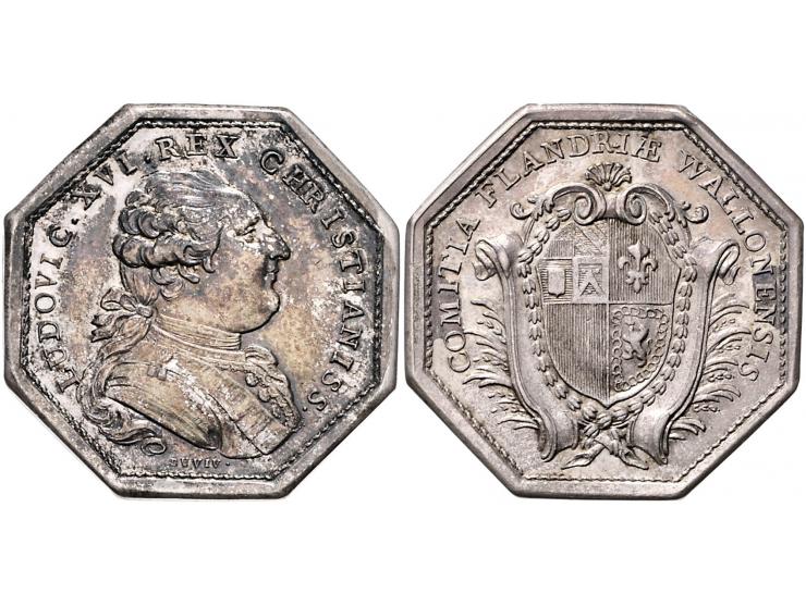 France Louis XVI, silver jeton n.d., les etats de la Flandre et Wallone - Obv: bust of Louis XVI right / Rev: shields of Lill