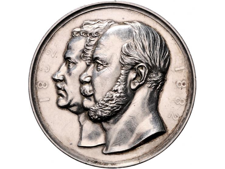 Historiepenningen Germany, medal 1882 in silver, racecourse Breslau 1832-1882 - Obv: busts of Wilhelm I and Friedrich Wilhelm