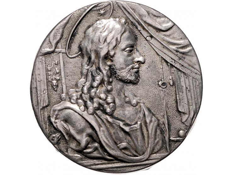 Historiepenningen Schraub-medaille, AG, 43 mm - VZ Christus / KZ Allegorische voorstelling, omschrift : wann.jacob.so.im herr