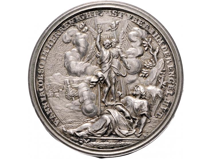 Historiepenningen Schraub-medaille, AG, 43 mm - VZ Christus / KZ Allegorische voorstelling, omschrift : wann.jacob.so.im herr