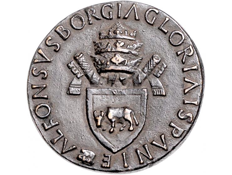 Historiepenningen Calixtus III (1455-58), medal n.d. in bronze - Obv: bust left / Rev: Borgia coat of arms, 43 mm, 48,33 gr.,