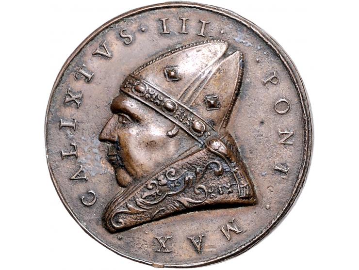 Historiepenningen Calixtus III (1455-58), medal n.d. in bronze, departure of the fleet against the Ottoman Empire - Obv: bust