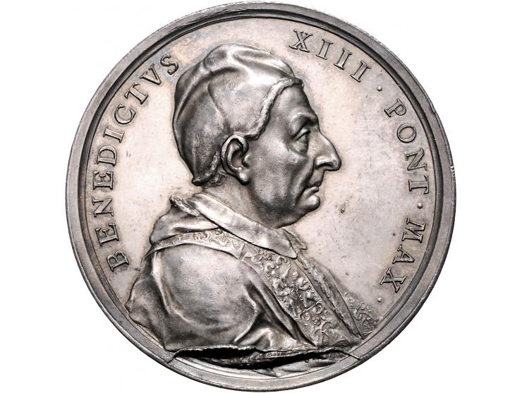 Historiepenningen Papal States, Benedict XIII, medal 1726 in silver - Obv: bust right / Rev: angel offering flower to pope, b