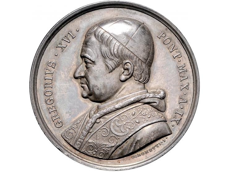 Historiepenningen Papal States, Gregorius XVI (1831-46), medal 1839 in silver - Obv: bust left / Rev: 5 new saints, by G. Gir