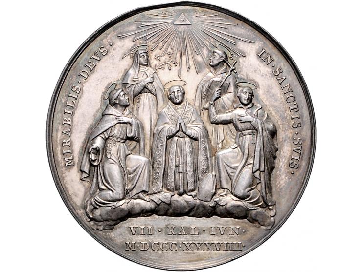 Historiepenningen Papal States, Gregorius XVI (1831-46), medal 1839 in silver - Obv: bust left / Rev: 5 new saints, by G. Gir