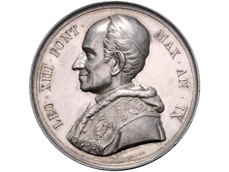 Historiepenningen Papal States, Leo XIII, medal 1886 in silver - Obv: bust left, by F. Bianchi, 44 mm EF