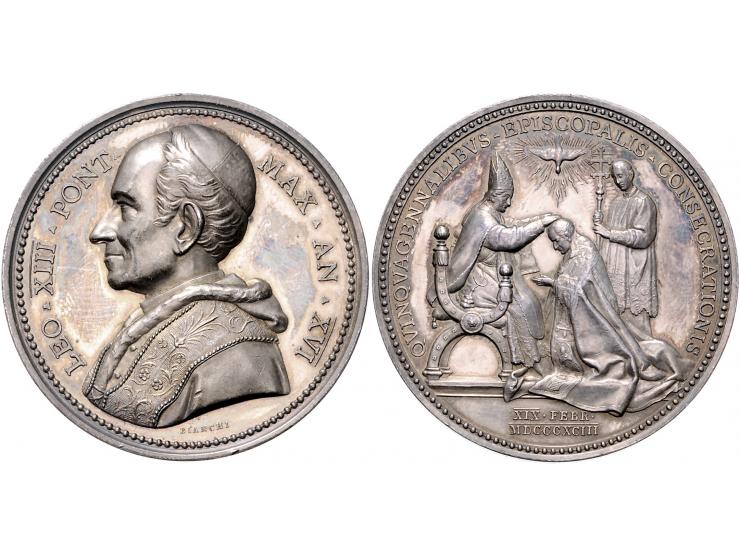 Historiepenningen Papal States, Leo XIII, medal 1893 in silver, 50th anniversary of priesthood - Obv: bust left, 43 mm, Zecca