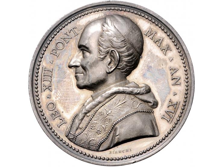 Historiepenningen Papal States, Leo XIII, medal 1893 in silver, 50th anniversary of priesthood - Obv: bust left, 43 mm, Zecca