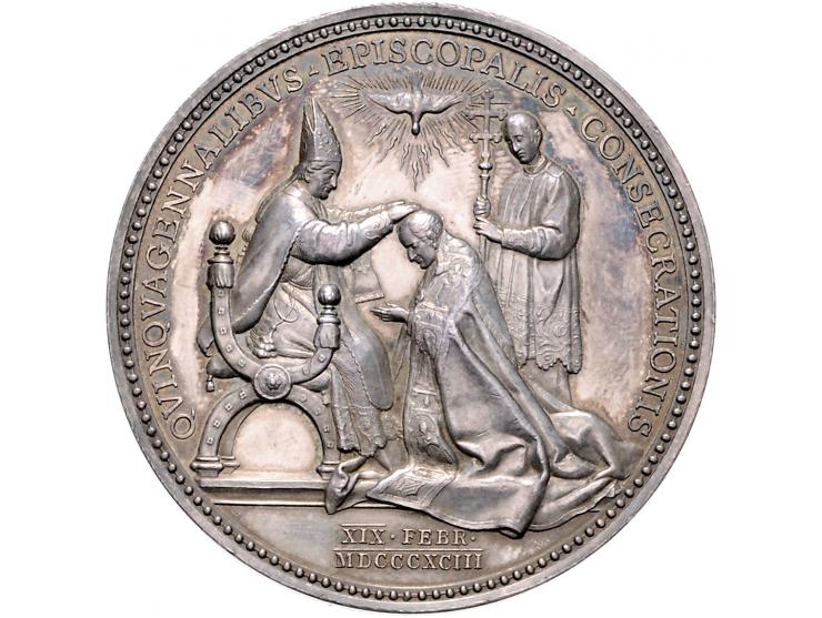 Historiepenningen Papal States, Leo XIII, medal 1893 in silver, 50th anniversary of priesthood - Obv: bust left, 43 mm, Zecca