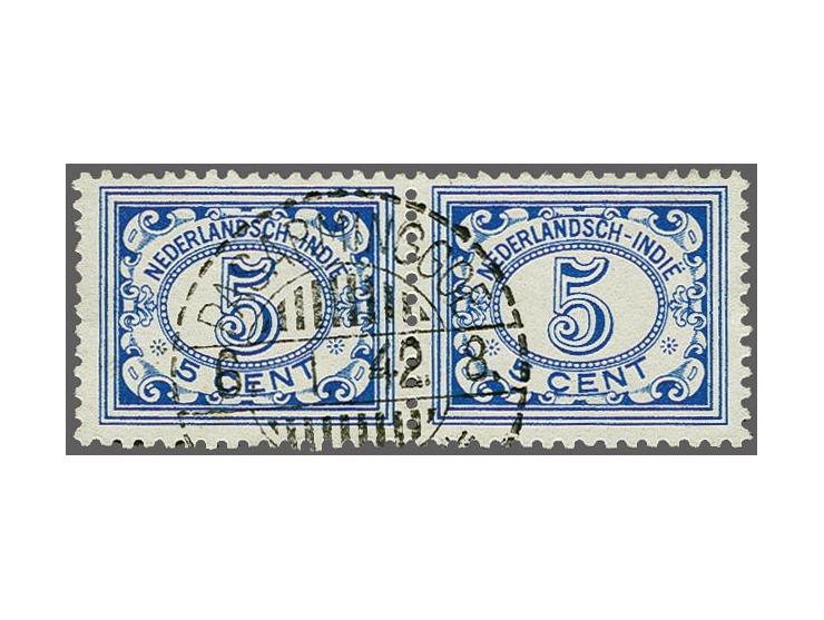 Cijfer 5 cent donkerblauw in paar met langebalkstempel Pasarminggoe, pracht ex., cat.w. 700