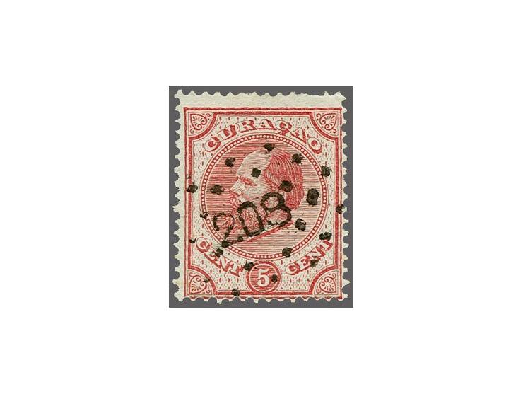 5 cent rood met duidelijke afdruk puntstempel 208 St. Eustatius, zegel vrijwel pracht ex. (stomp tandje)