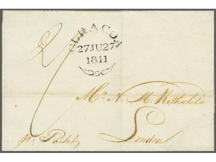 Engelse Bezetting. Briefomslag met luxe afdruk fleuronstempel Curacoa (Julsen/Benders type I) 27-6-1811 naar Mr. N.H. Rothsch