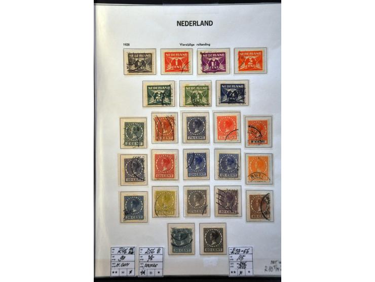 collectie 1852-1952 gestempeld en * met betere ex., roltanding (op 32 na compleet), port, dienst, internering etc. in insteek