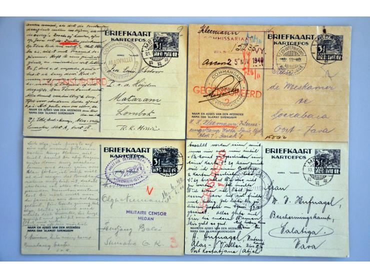 24 poststukken uit internerings- en beschermingskampen 1940-1941 w.b. Alasvallei, Banjoebiroe, Koetatjane, Ngawie Pematangsia