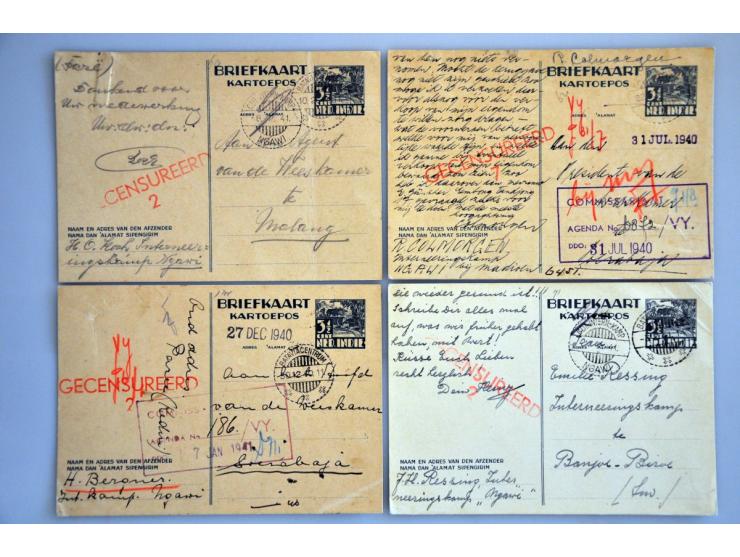 24 poststukken uit internerings- en beschermingskampen 1940-1941 w.b. Alasvallei, Banjoebiroe, Koetatjane, Ngawie Pematangsia