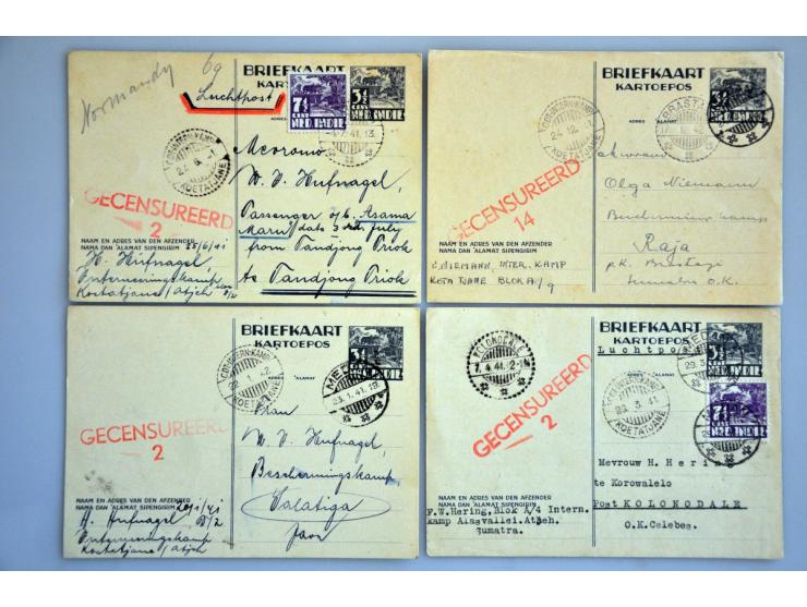 24 poststukken uit internerings- en beschermingskampen 1940-1941 w.b. Alasvallei, Banjoebiroe, Koetatjane, Ngawie Pematangsia