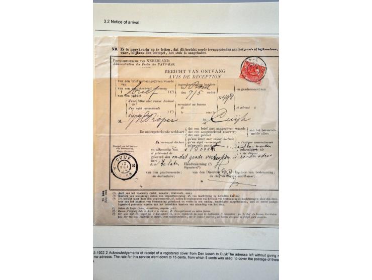 14 formulieren betreffende aangetekende zendingen w.b. lijsten, kennisgevingen (w.b. afhalen Loket A, Loket B, met rode tekst