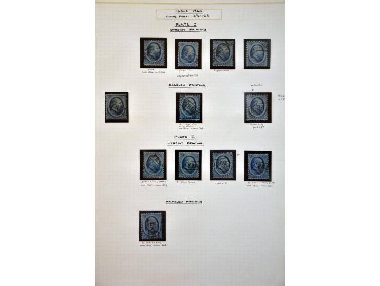 emissie 1864, kleine gespecialiseerde collectie met drukken en 9 poststukken op bladen