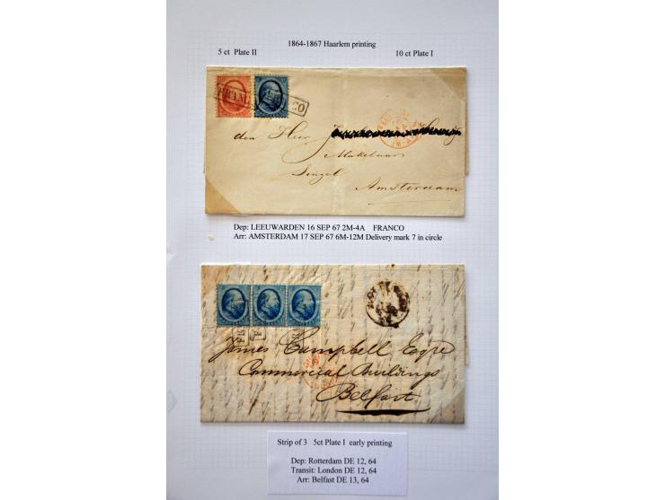 emissie 1864, kleine gespecialiseerde collectie met drukken en 9 poststukken op bladen